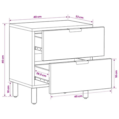 Comodino Nero 40x33x46 cm in Legno Massello di Mango