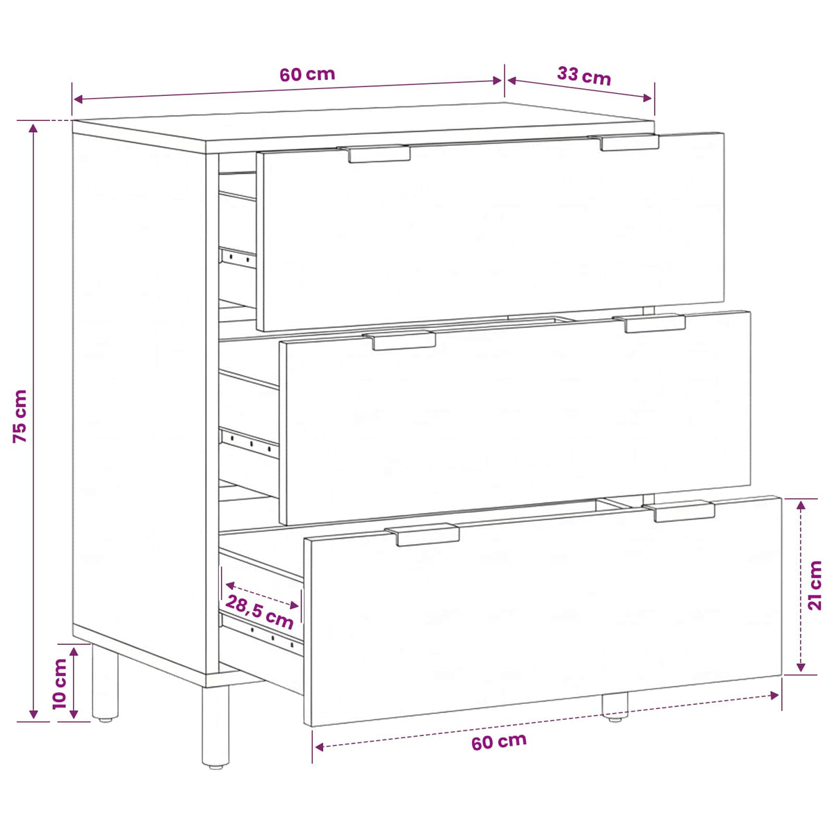 Credenza Nera 60x33x75 cm in Legno Multistrato