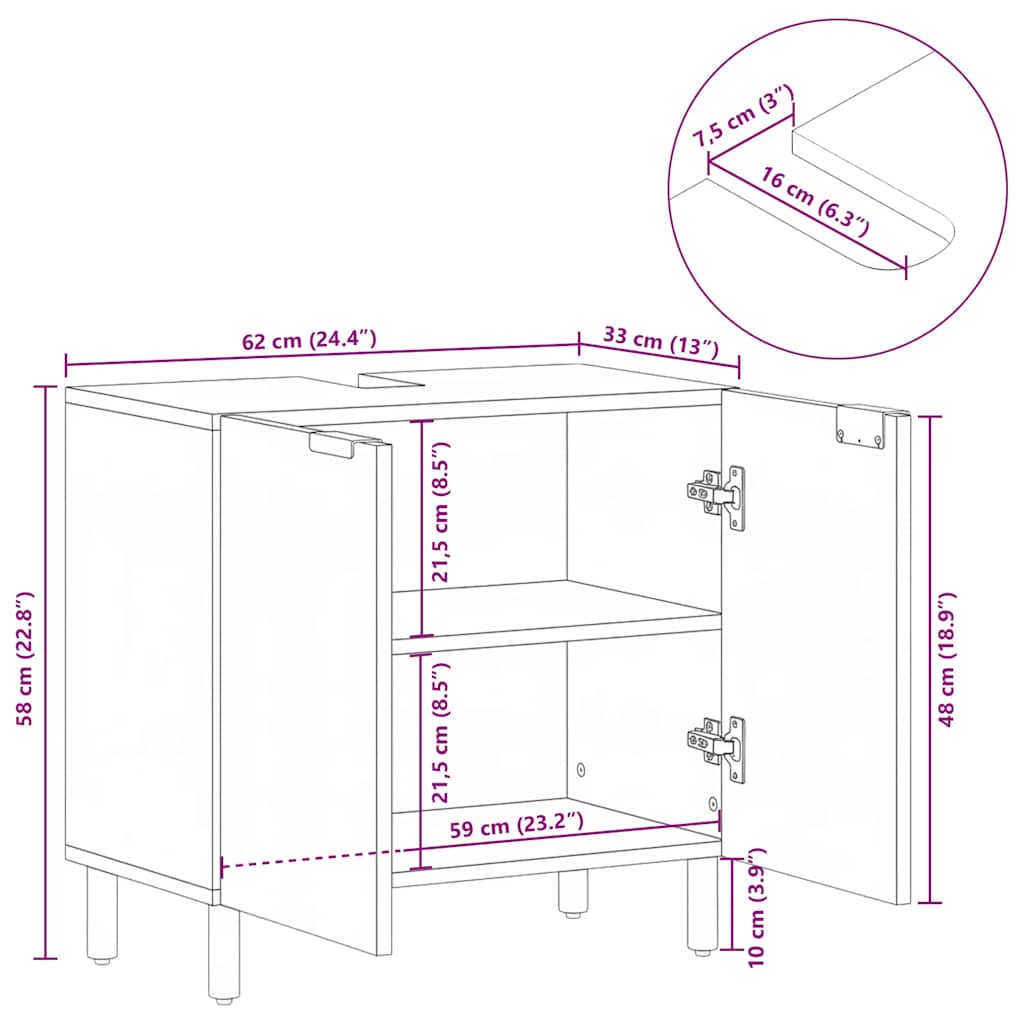 Mobile Lavabo da Bagno Nero 62x33x58 cm in Legno Multistrato | homemem39