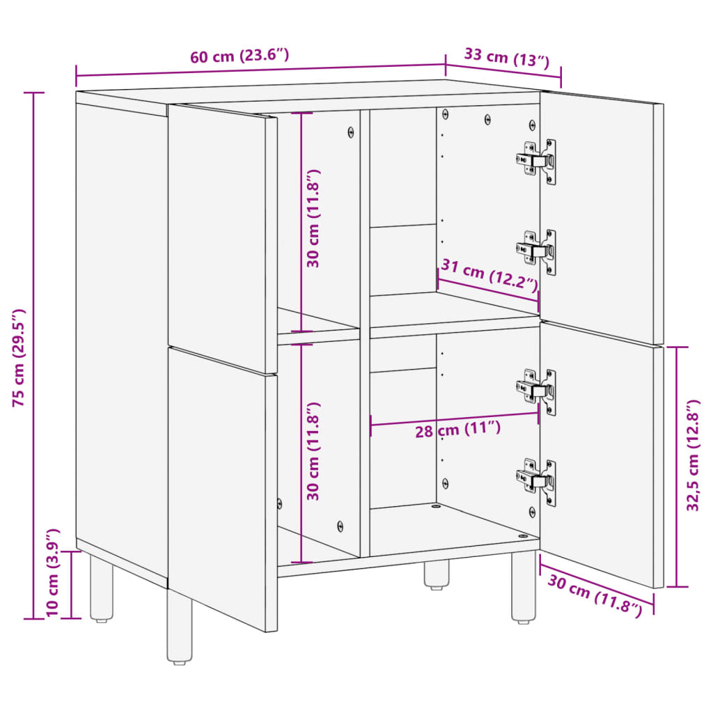 Credenza Nera 60x33x75 cm in Legno Multistrato - homemem39