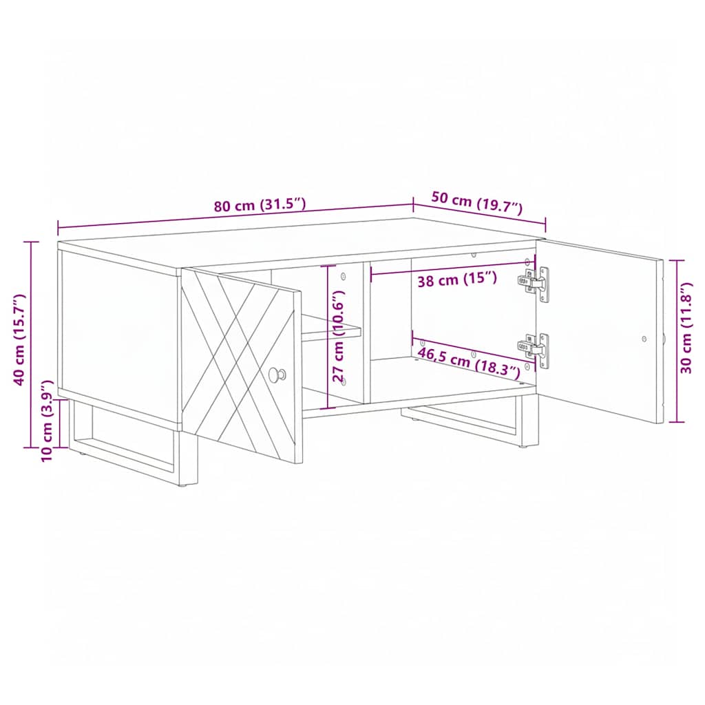 Tavolino da Salotto Nero 80x50x40 cm in Legno Massello di Mango | homemem39