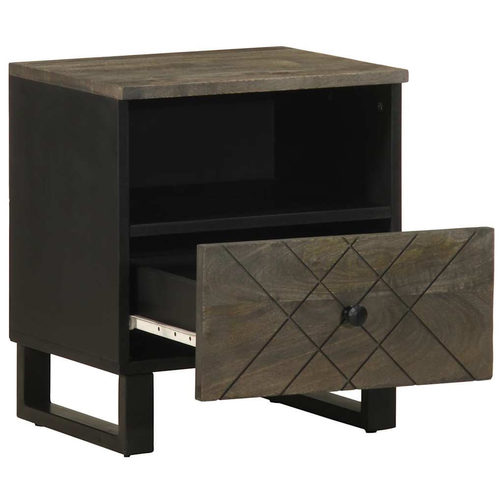 Comodino Nero 40x33x46 cm in Legno Massello di Mango