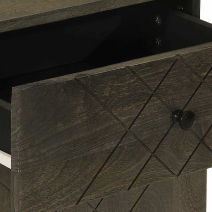 Comodino Nero 50x33x60 cm in Legno Massello di Mango - homemem39
