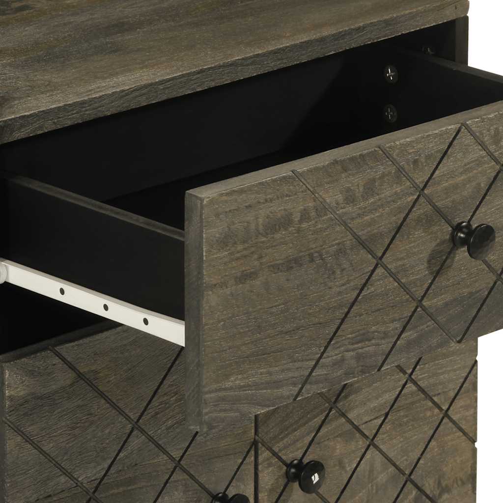 Comodino Nero 50x33x60 cm in Legno Massello di Mango