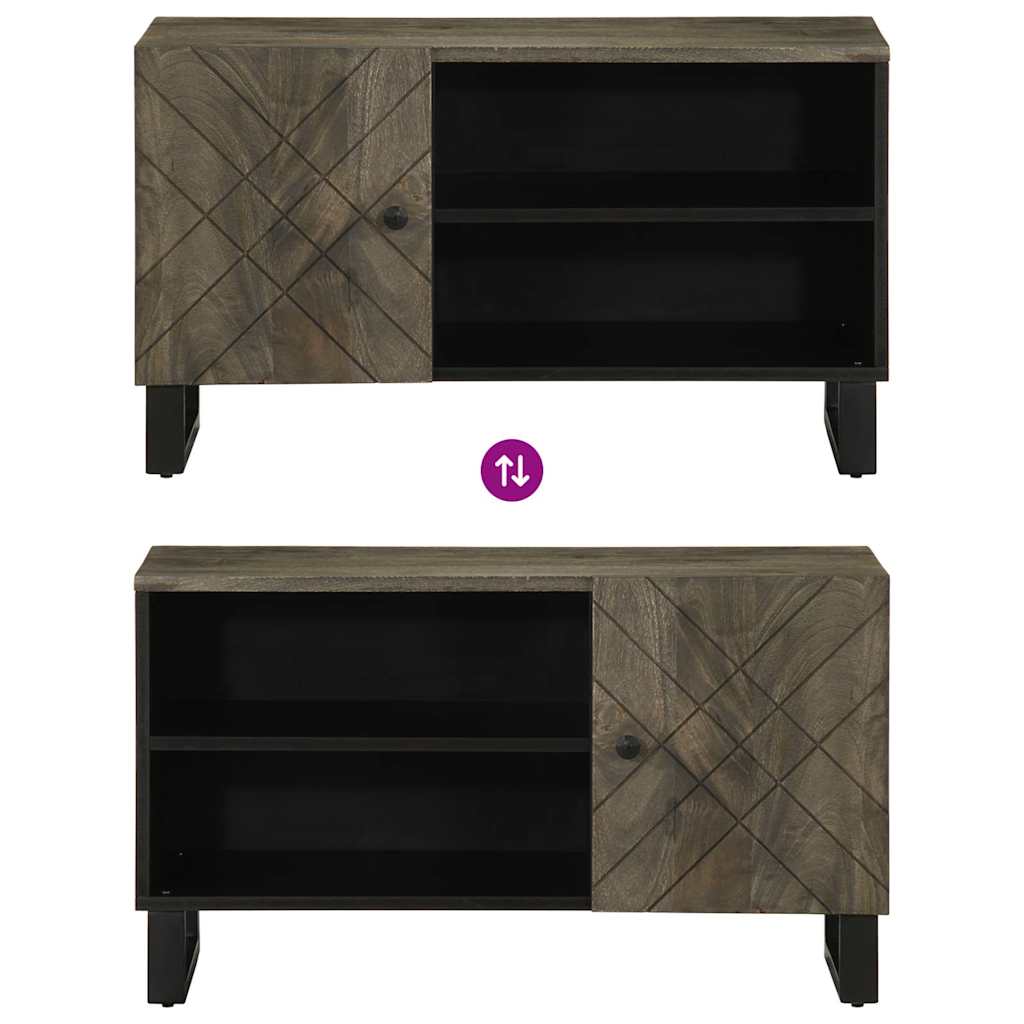 Mobile Porta TV Nero 80x33x46 cm in Legno Massello di Mango | homemem39