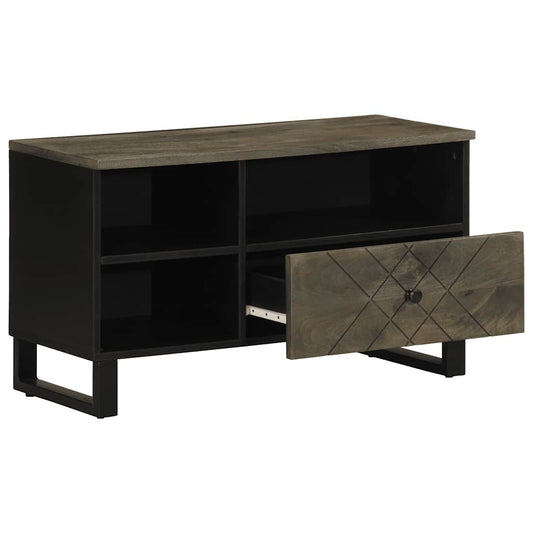Mobile Porta TV Nero 80x33x46 cm in Legno Massello di Mango - homemem39