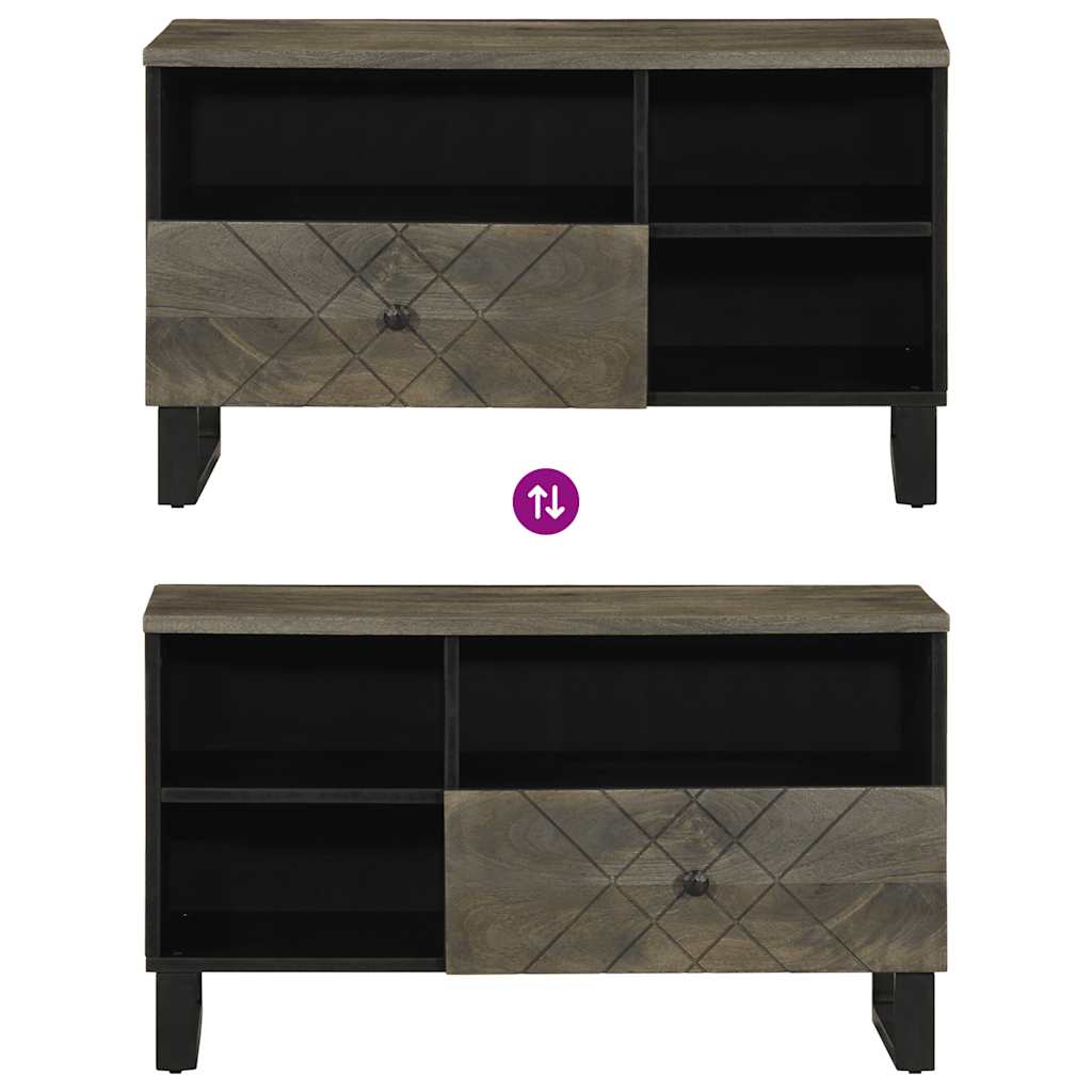 Mobile Porta TV Nero 80x33x46 cm in Legno Massello di Mango