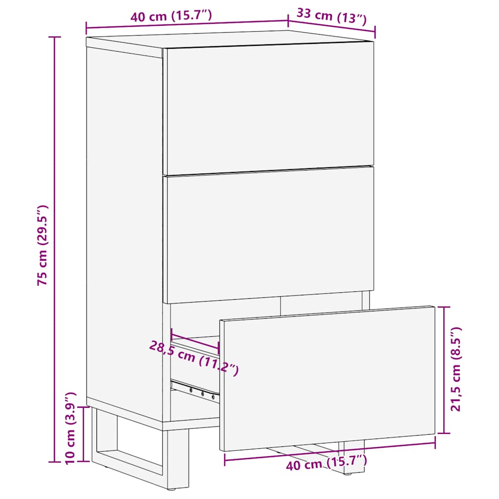 Credenza Nera 40x33x75 cm in Legno Massello di Mango - homemem39