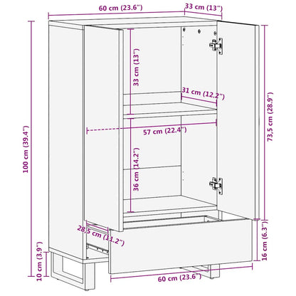 Credenza Nera 60x33x100 cm in Legno Massello di Mango - homemem39