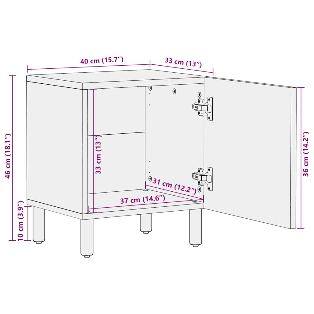 Comodini 2pz Marrone 40x33x46 cm in Legno Massello di Mango