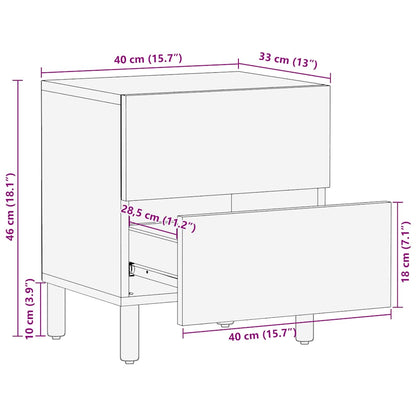 Comodino Marrone 40x33x46 cm in Legno Massello di Mango