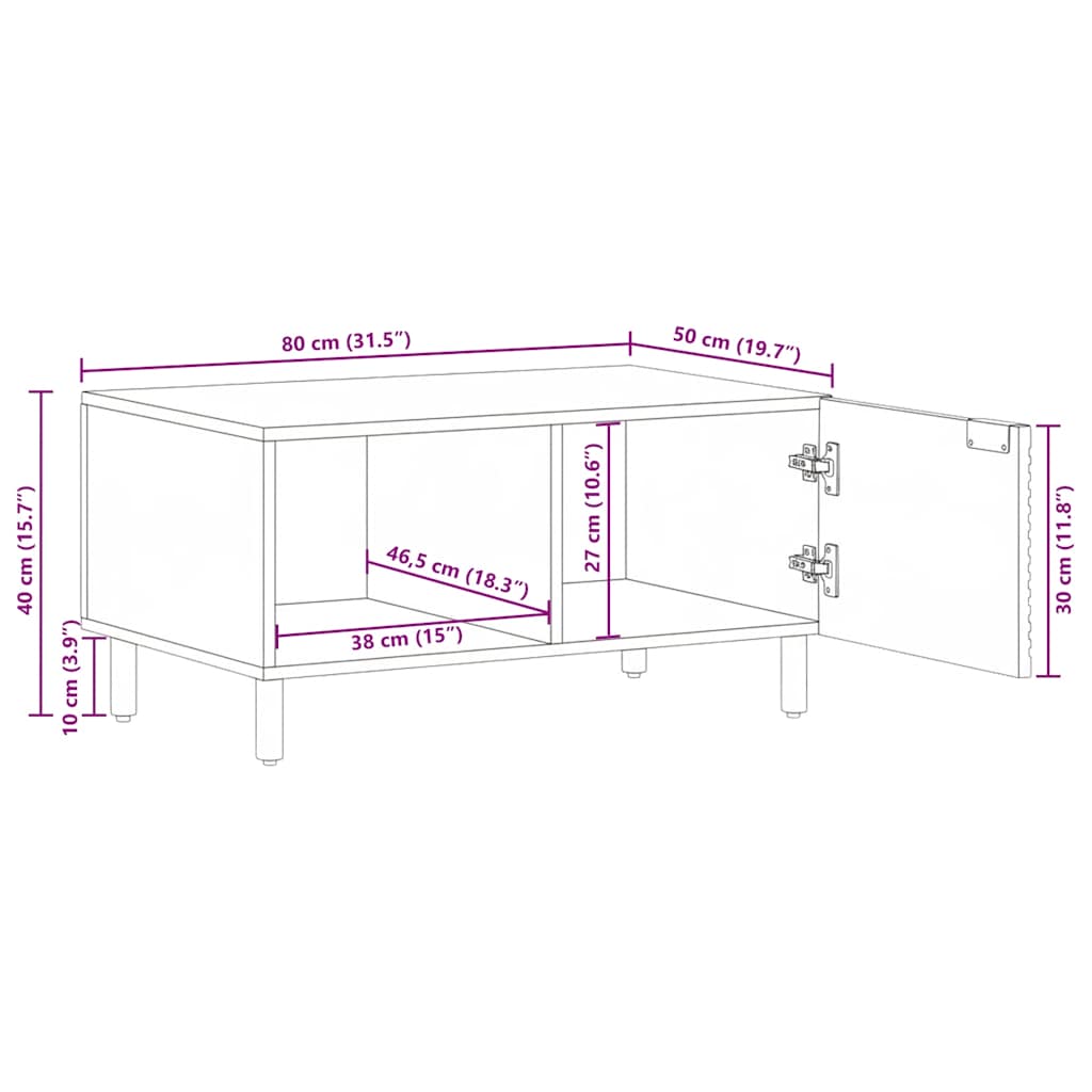 Tavolino da Salotto Marrone 80x50x40 cm Legno Massello di Mango | homemem39
