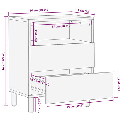 Comodino Marrone 50x33x60 cm in Legno Massello di Mango