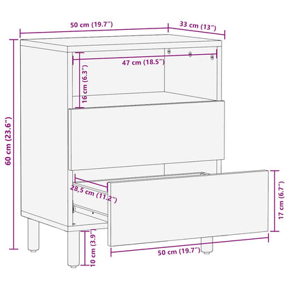 Comodino Marrone 50x33x60 cm in Legno Massello di Mango - homemem39