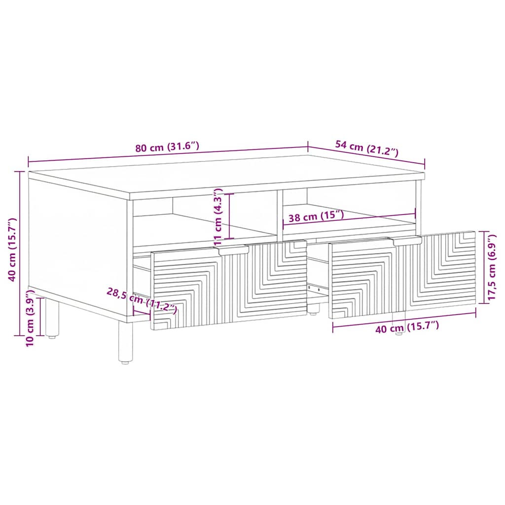Tavolino da Salotto Marrone 80x54x40 cm Legno Massello di Mango | homemem39