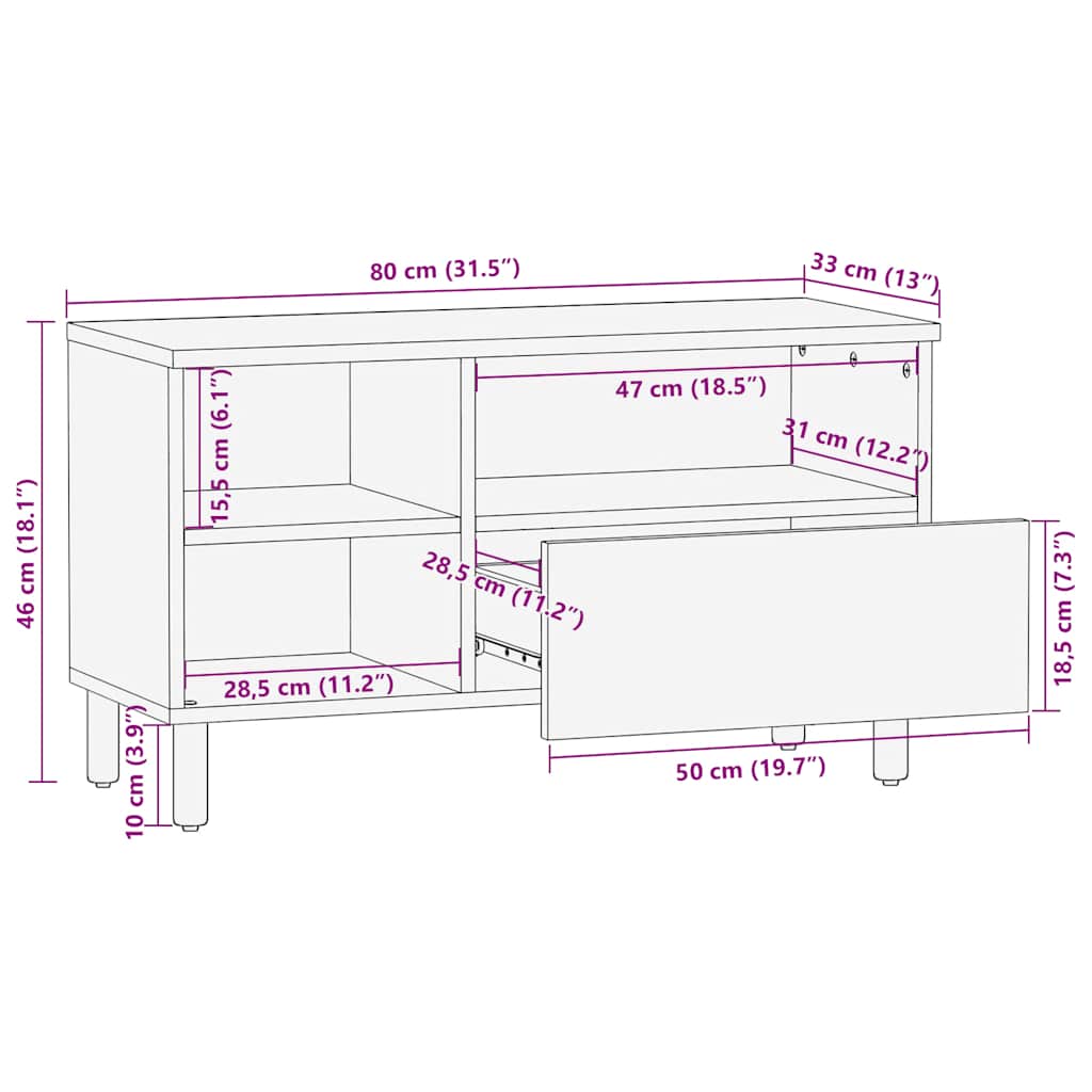 Mobile Porta TV Marrone 80x33x46 cm in Legno Massello di Mango - homemem39