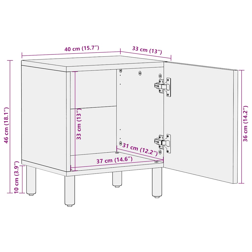 Comodini 2pz 40x33x46 cm in Legno Massello di Acacia