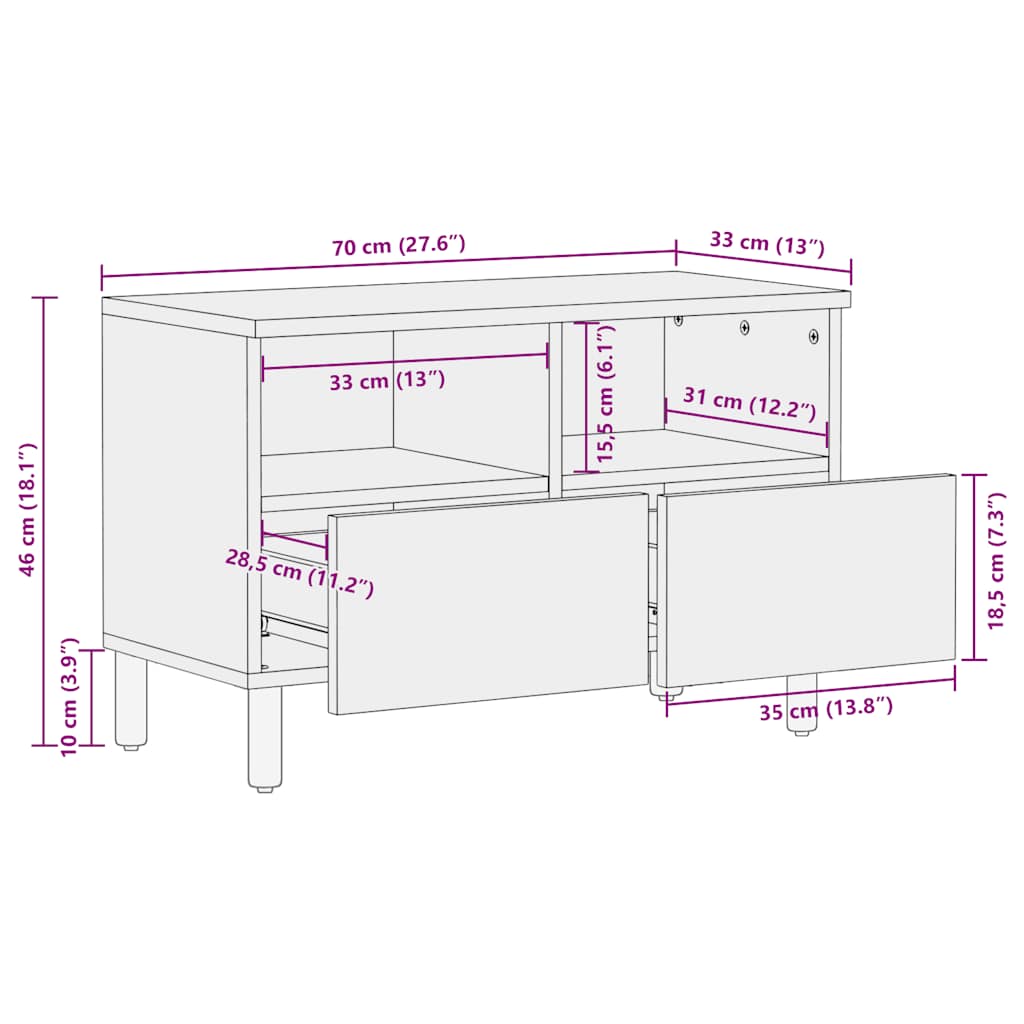 Mobile Porta TV 70x33x46 cm in Legno Massello di Acacia - homemem39