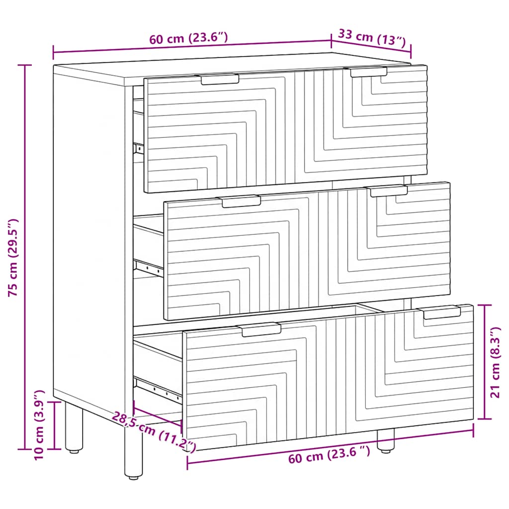Credenza 60x33x75 cm in Legno Massello di Acacia