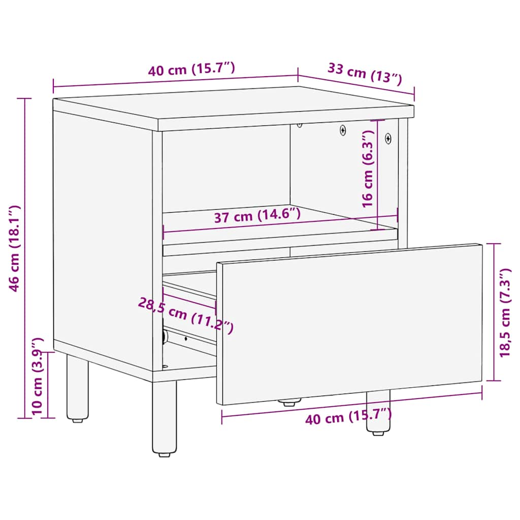 Comodini 2pz 40x33x46 cm in Legno Massello di Acacia