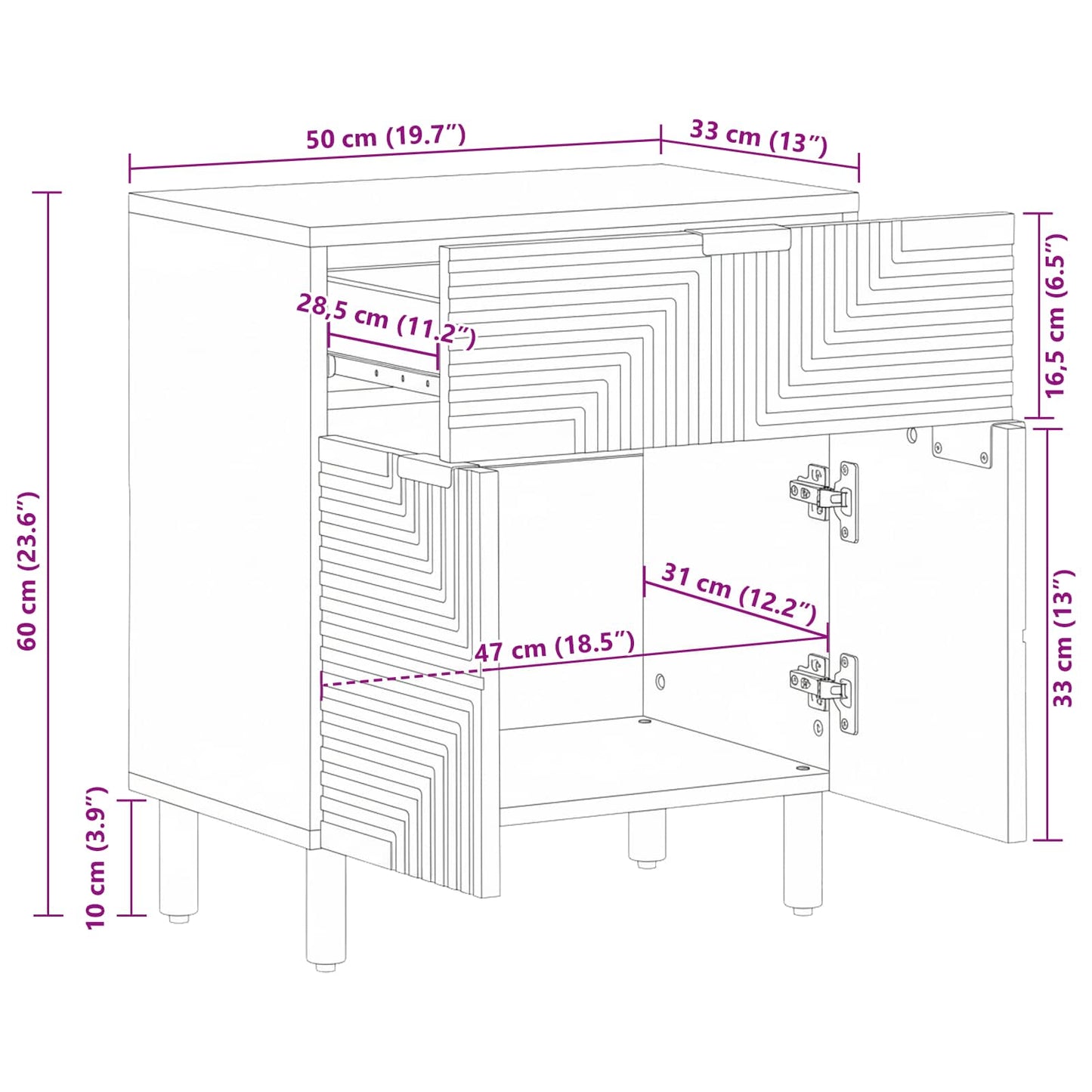 Armadio da Notte con cassetto Marrone 50 x 33 x 60 cm | homemem39