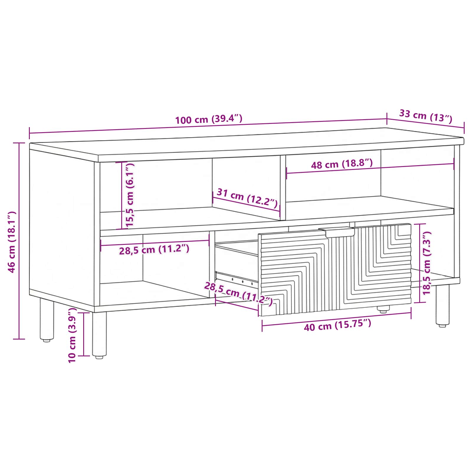 Unità TV Legno di Acacia Massello 100 x 33,5 x 46 cm | homemem39