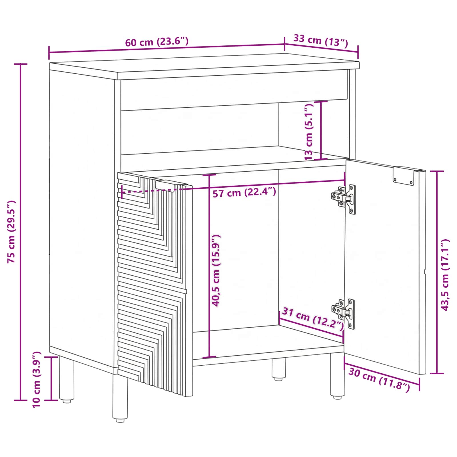 Credenza Naturale 60 x 33,5 x 75 cm Legno di Acacia Massello | homemem39