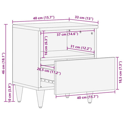 Comodino Grigio Chiaro 40x33x46 cm in Legno Massello di Mango