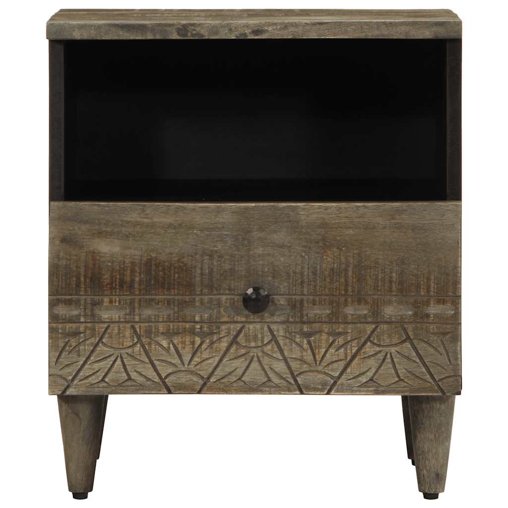 Comodino Grigio Chiaro 40x33x46 cm in Legno Massello di Mango - homemem39