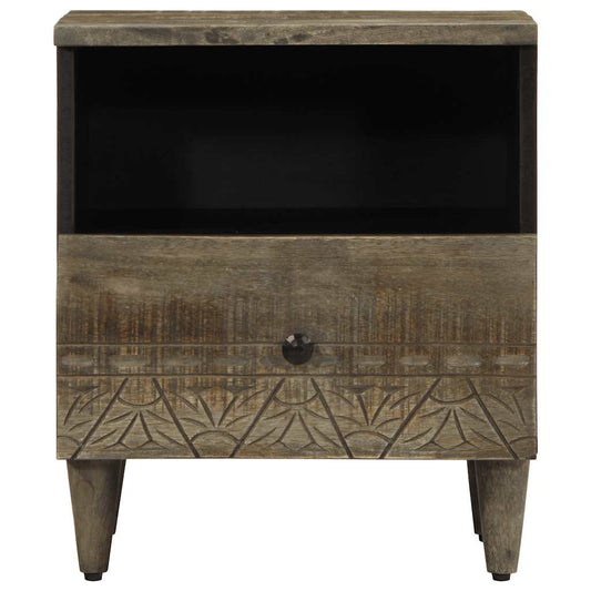 Comodino Grigio Chiaro 40x33x46 cm in Legno Massello di Mango - homemem39