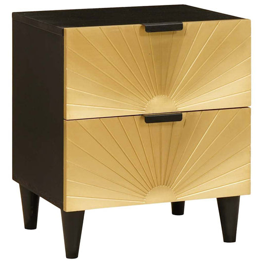 Comodino Nero e Oro 40 x 33.5 x 46 cm legno massello di mango