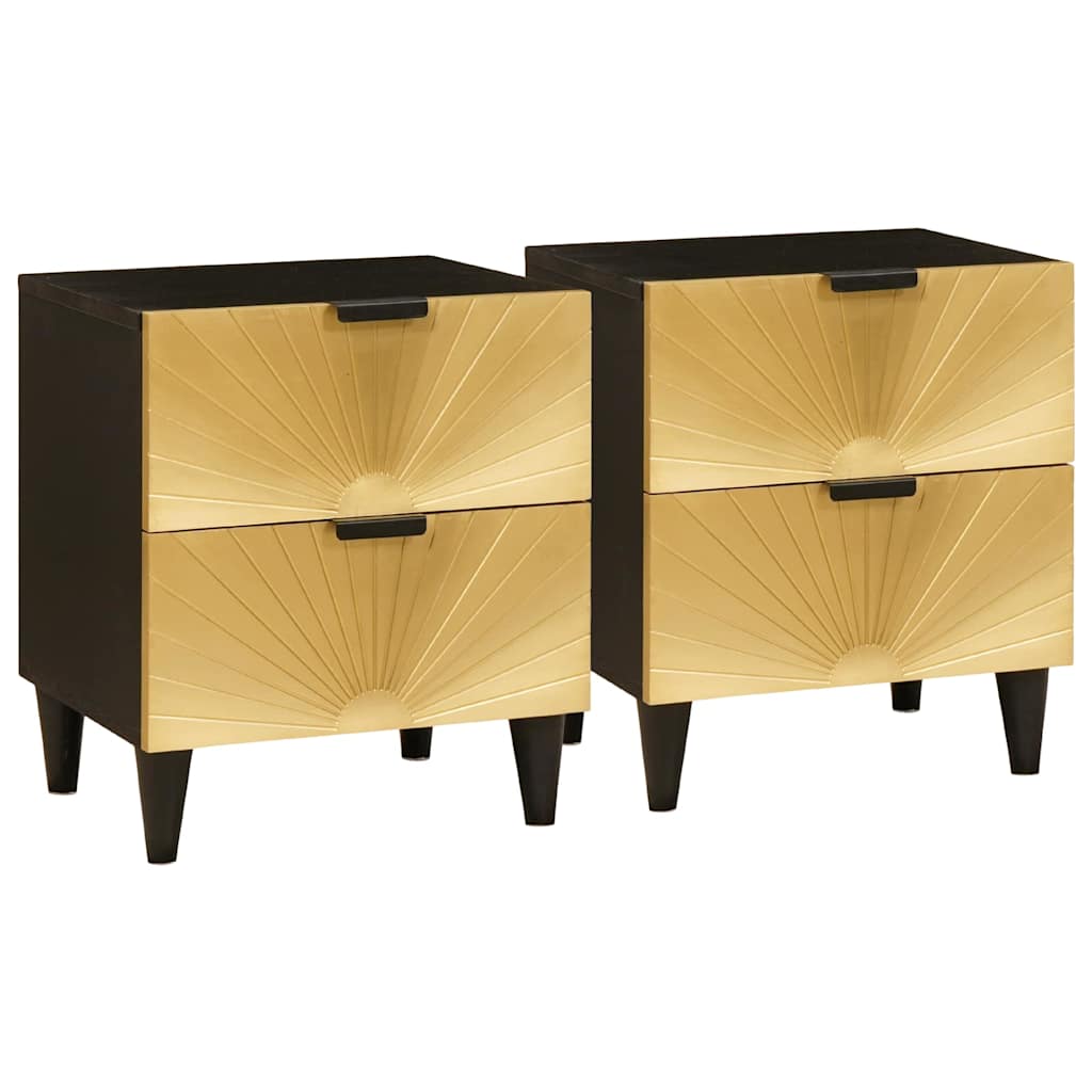 Comodino con cassetto 2 pcs Nero e Oro 40 x 33.5 x 46 cm