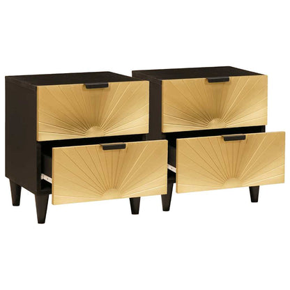 Comodino con cassetto 2 pcs Nero e Oro 40 x 33.5 x 46 cm