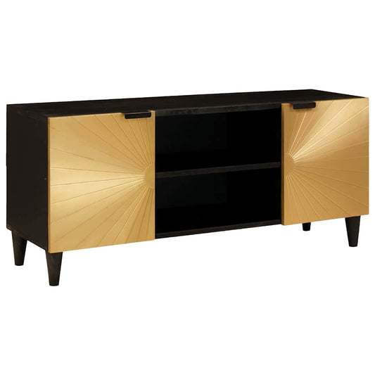 Mobile TV Nero e Oro 105 x 33 x 46 cm legno massello di mango