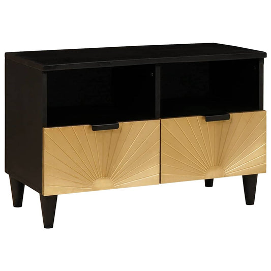 Mobile TV Nero e Oro 70 x 33 x 46 cm legno massello di mango