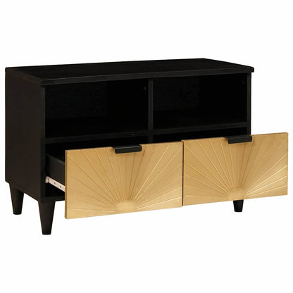 Mobile TV Nero e Oro 70 x 33 x 46 cm legno massello di mango