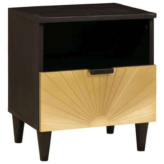Comodino Nero e Oro 40 x 33 x 46 cm legno massello di mango