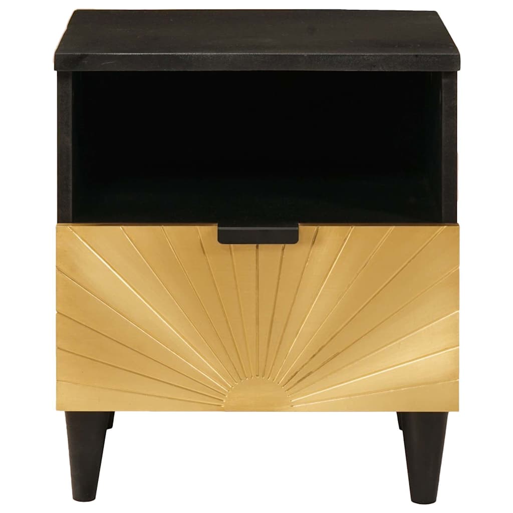 Comodino Nero e Oro 40 x 33 x 46 cm legno massello di mango