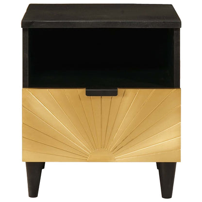 Comodino Nero e Oro 40 x 33 x 46 cm legno massello di mango