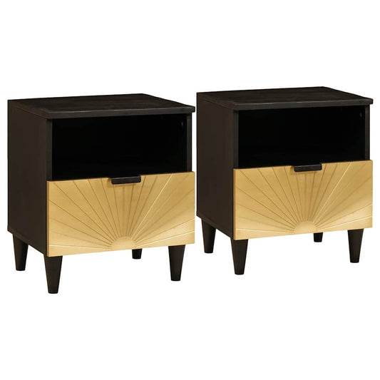 Comodino con cassetto 2 pcs Nero e Oro 40 x 33 x 46 cm