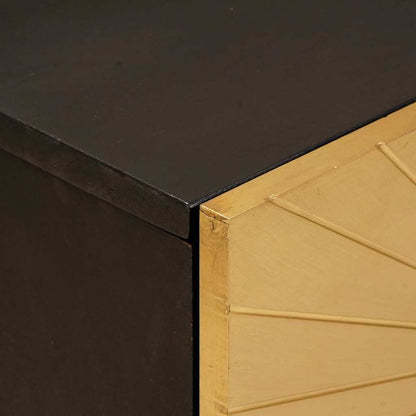 Comodino Nero e Oro 50 x 33 x 60 cm legno massello di mango