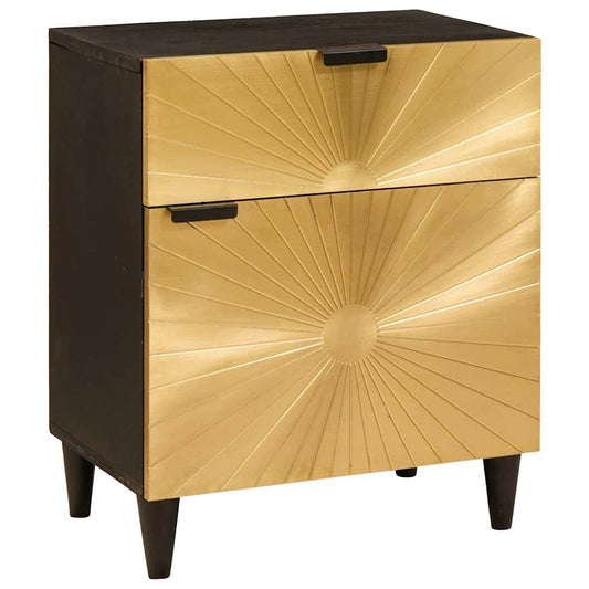 Comodino Nero e Oro 50 x 33 x 60 cm legno massello di mango