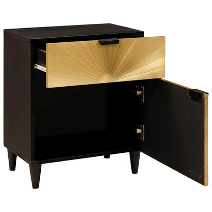 Comodino Nero e Oro 50 x 33 x 60 cm legno massello di mango
