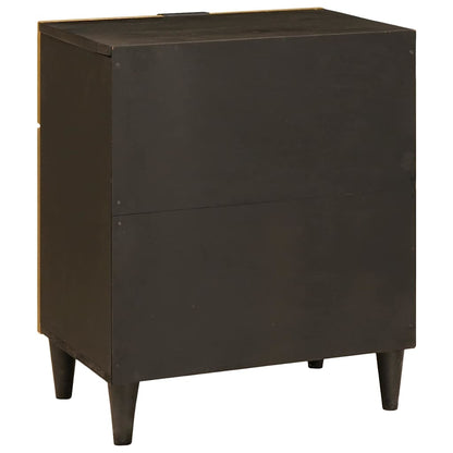 Comodino Nero e Oro 50 x 33 x 60 cm legno massello di mango