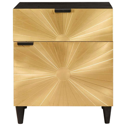 Comodino Nero e Oro 50 x 33 x 60 cm legno massello di mango
