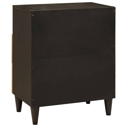Comodino Nero e Oro 50 x 33 x 60 cm legno massello di mango