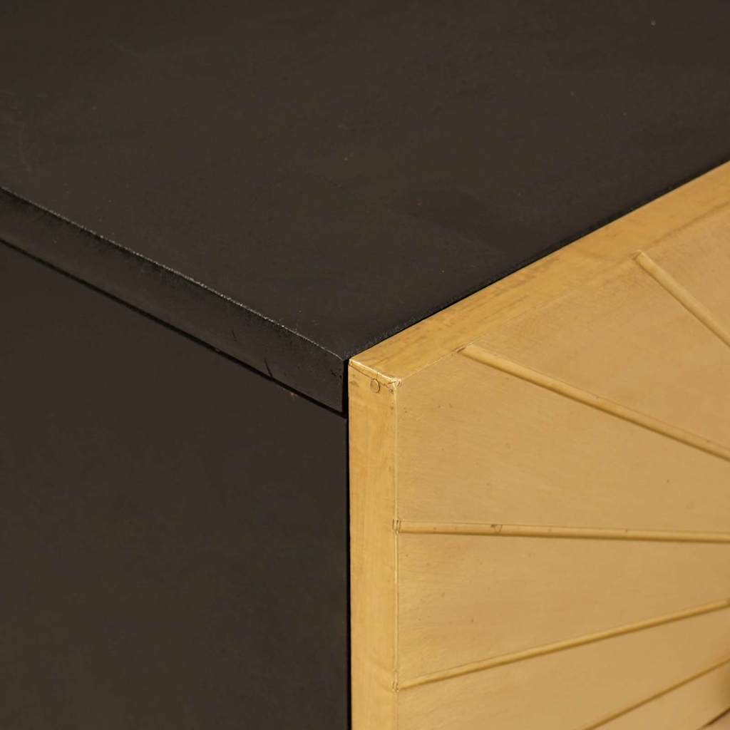 Comodino Nero e Oro 50 x 33 x 60 cm legno massello di mango