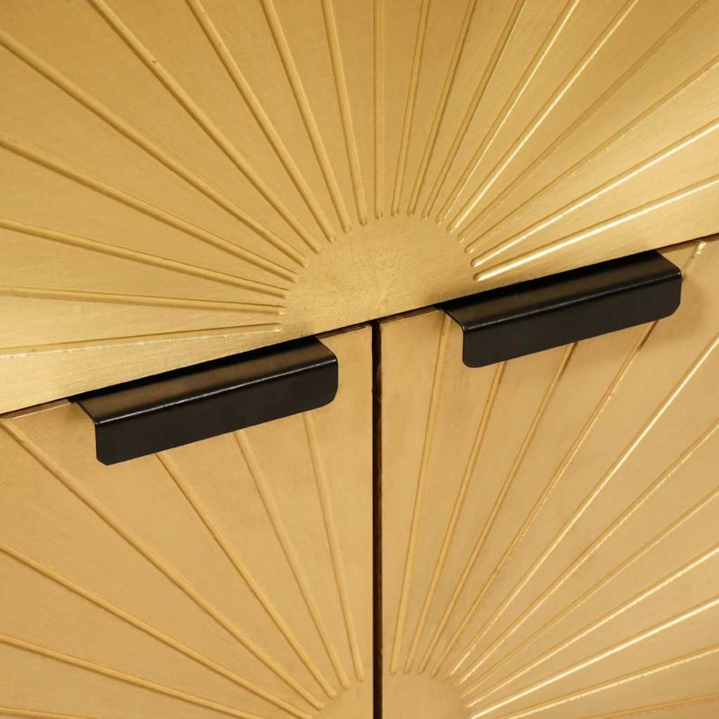 Comodino Nero e Oro 50 x 33 x 60 cm legno massello di mango