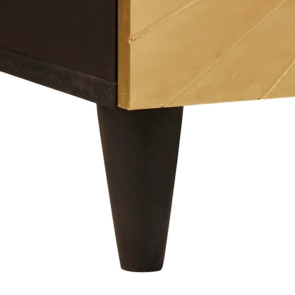 Comodino Nero e Oro 50 x 33 x 60 cm legno massello di mango