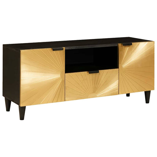 Mobile TV Nero e Oro 105 x 33 x 46 cm legno massello di mango